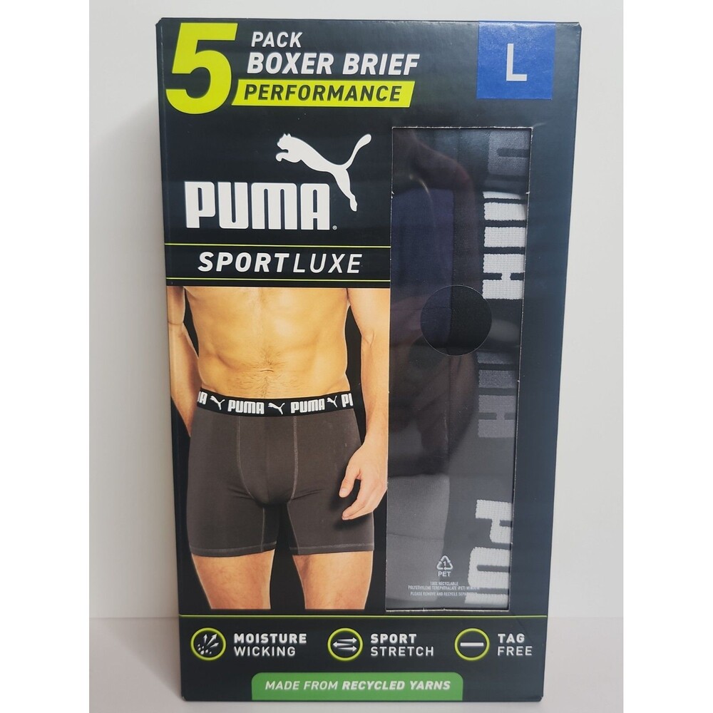 5 Pack PUMA Men's Sport Luxe Performance Boxer Brief LARGE Moisture Wicking NIB